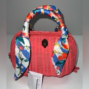 NWT Kurt Geiger Pink Kensington Basket Boston Crossbody Bag with Scarf